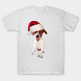 Funny Christmas Jack Russell In Santa Hat T-Shirt